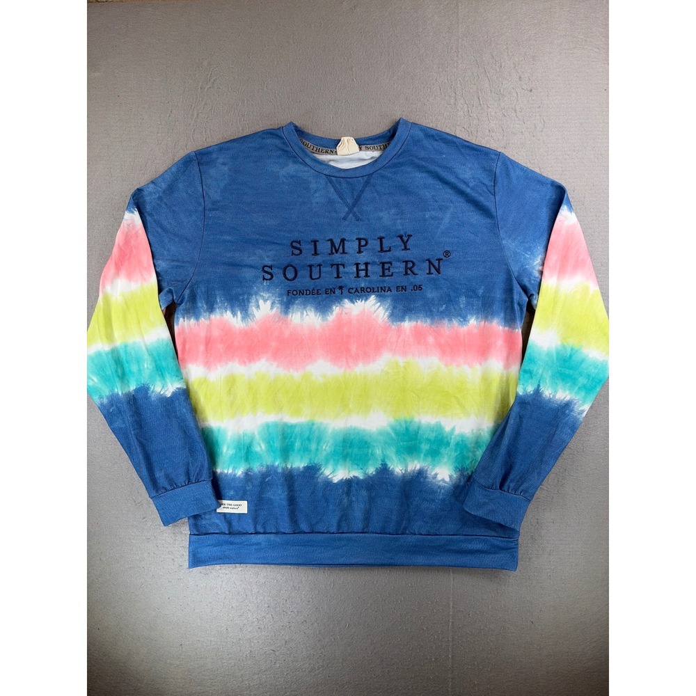 Simply Southern Tie Dye Stripe Pullover Sweatshirt Blue Multi XL Long Sleeve